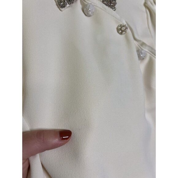 Self-Portrait Diamante Collar Mini Dress White‎ Heavy Double Crepe Size 0 Bridal - Picture 8 of 16